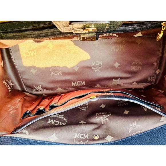 MCM Black Leather Top Handle Satchel Crossbody Bag | Authentic - Picture 8 of 9